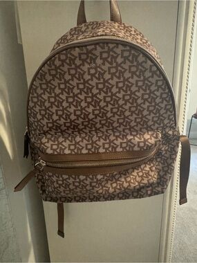 DKNY Brown Monogram Logo Backpack